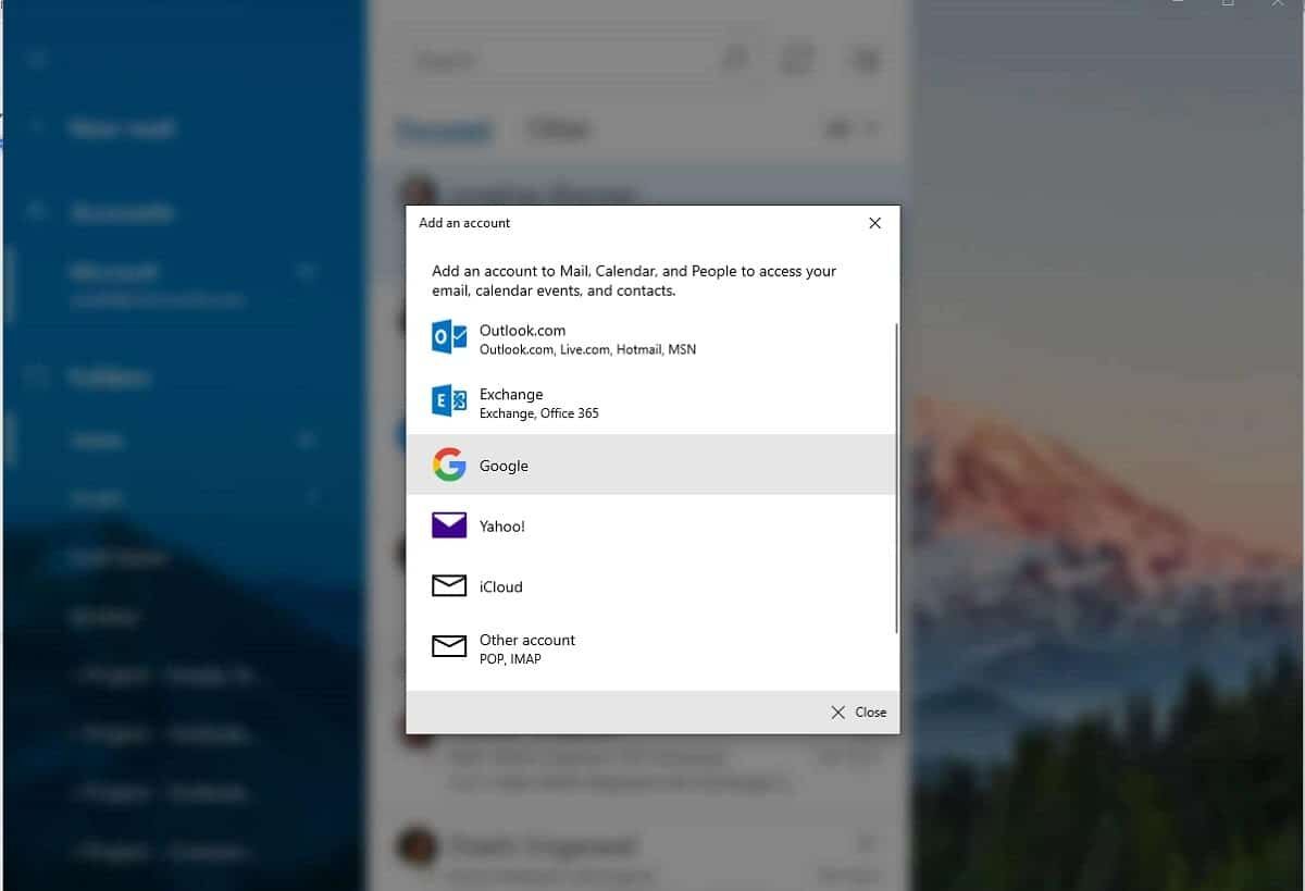 Windows Mail 的添加 Google 账户窗口