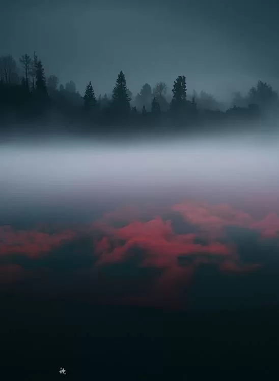 AI生成的带有云彩的抽象红色雾状沼泽壁纸