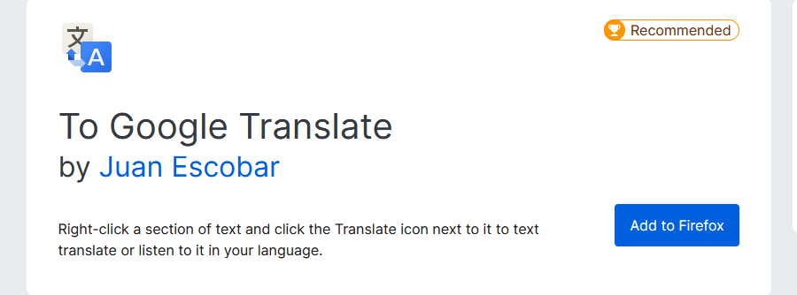 To Google Translate Firefox 扩展