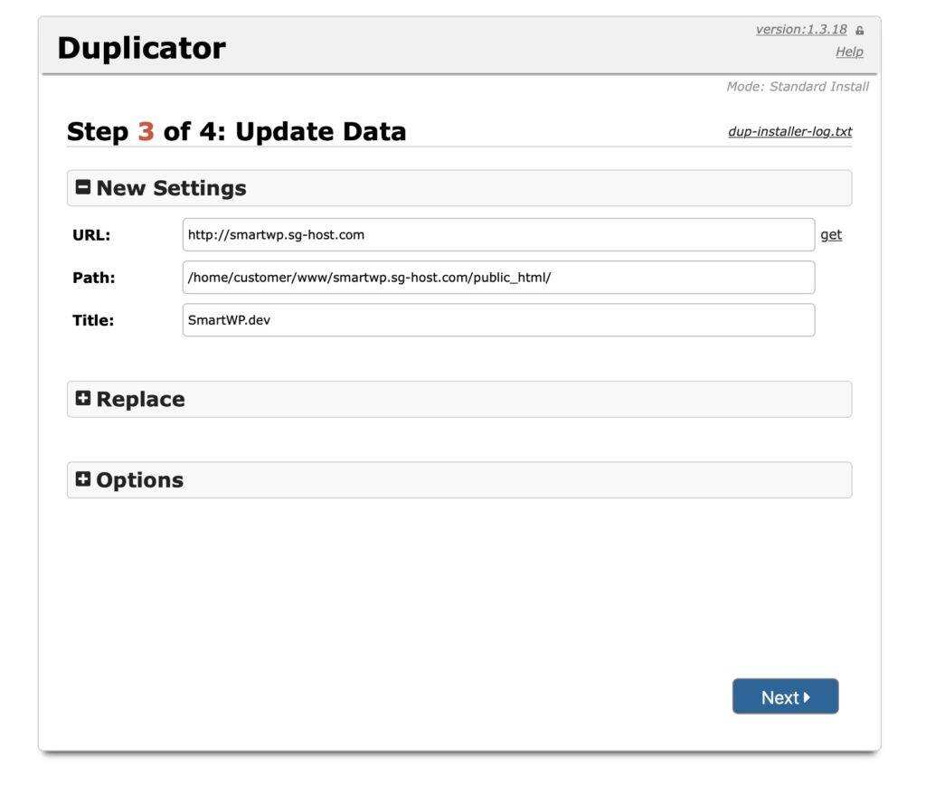 Duplicator URL 选项