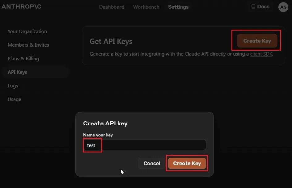 创建 API key