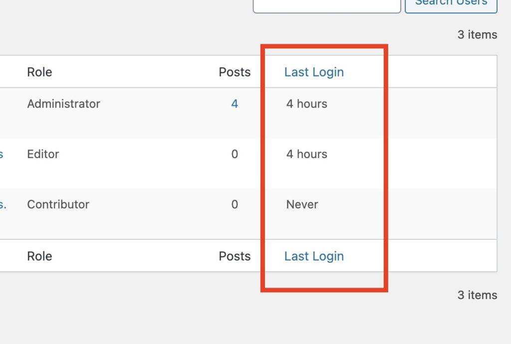 用户在 WordPress 用户列表中的最后登录时间