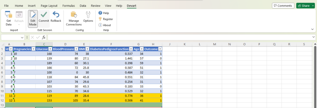 Excel 工作表显示两条新记录