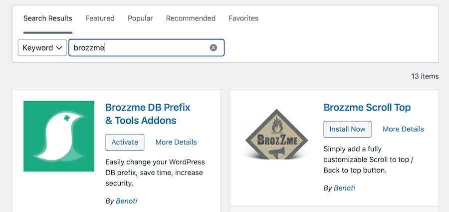 搜索安装 Brozzme DB Prefix &amp; Tools Addon 