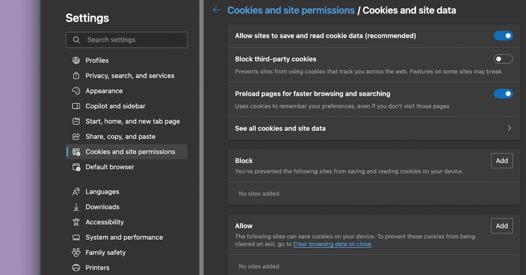 在 Microsoft Edge 中設定 cookie 在 Microsoft Edge 中設定 cookie