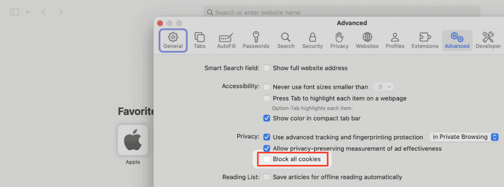 Safari 的 Cookie 選項 Safari 的 Cookie 選項